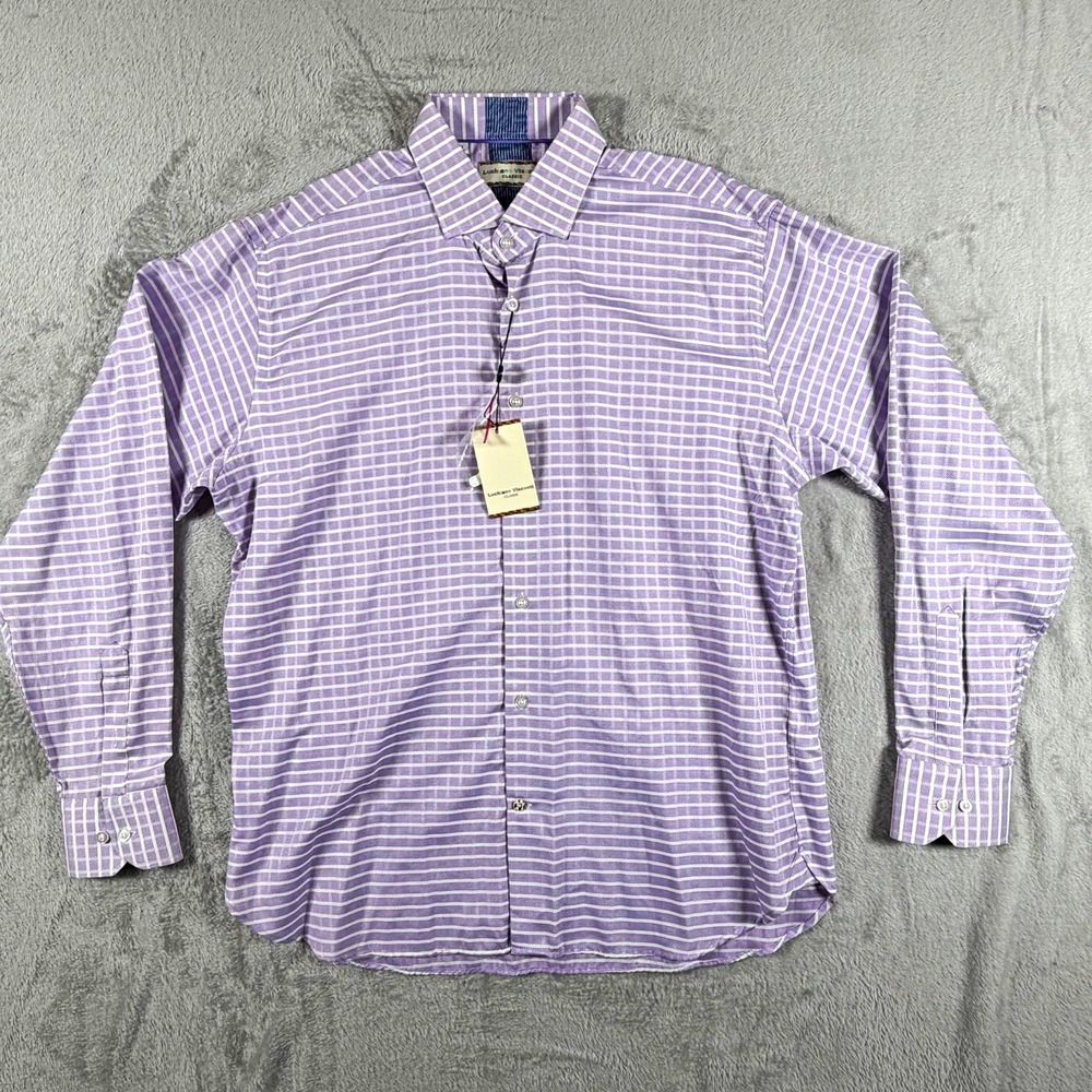 Luchiano Visconti Classic Men's XL Purple/White Check 32/33 Spread Collar Shirt